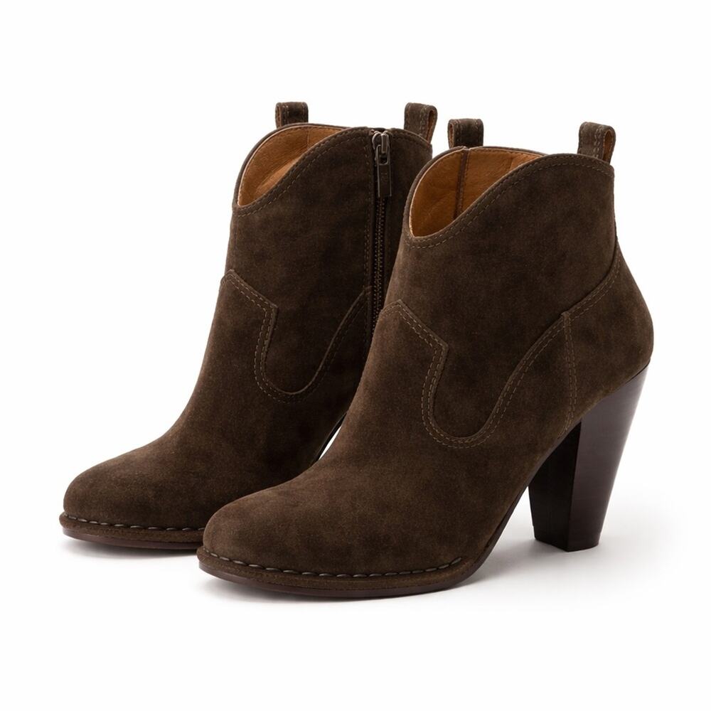 Frye Madeline Short Bootie Smoke Grey Brown Suede Heeled Ankle Zip Closure 8